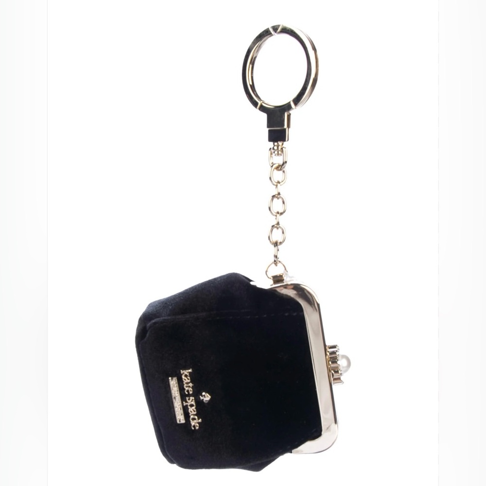 KATE SPADE Black Velvet Coin Purse w/Pearl & Rhinestone Closure
